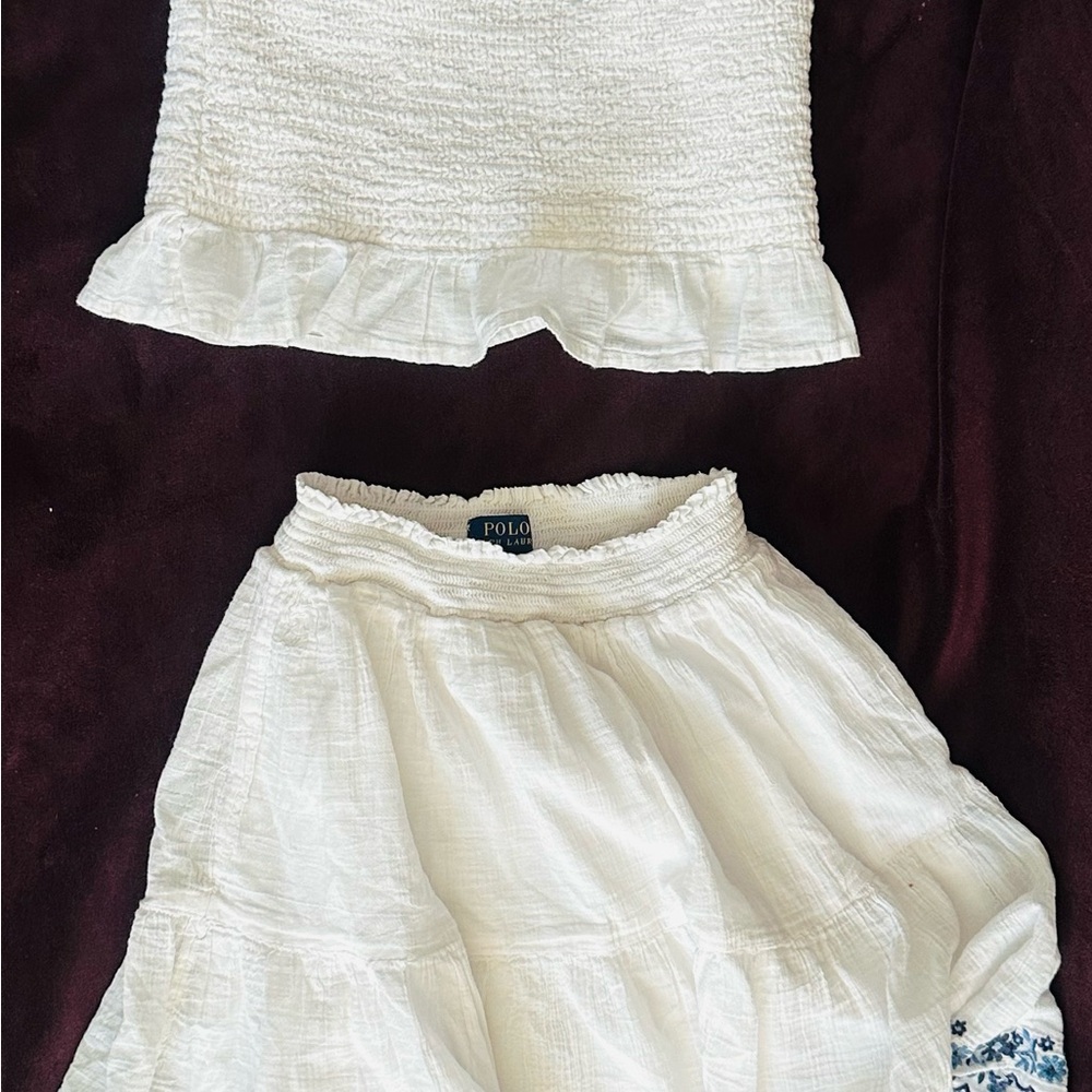Ralph Lauren Cream Ruffled Top and Skirt Ensemble